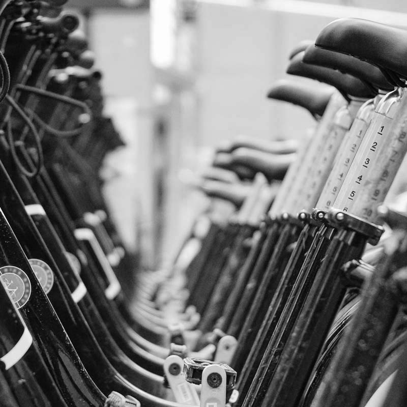 Smart Trainer Cycling - row of bicycles